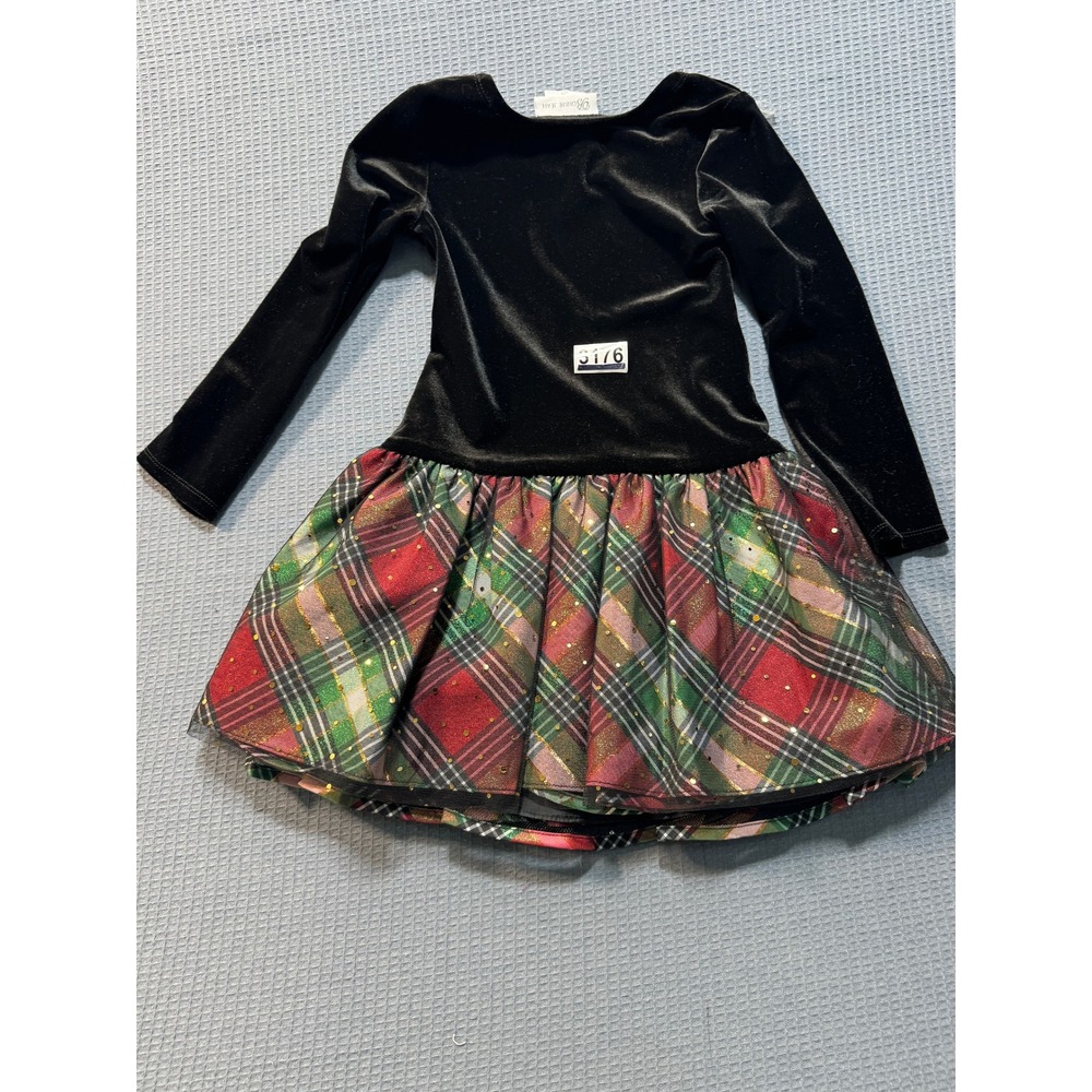 Bonnie Jean Velvet Plaid Holiday Dress Girls 5 Black Red Green